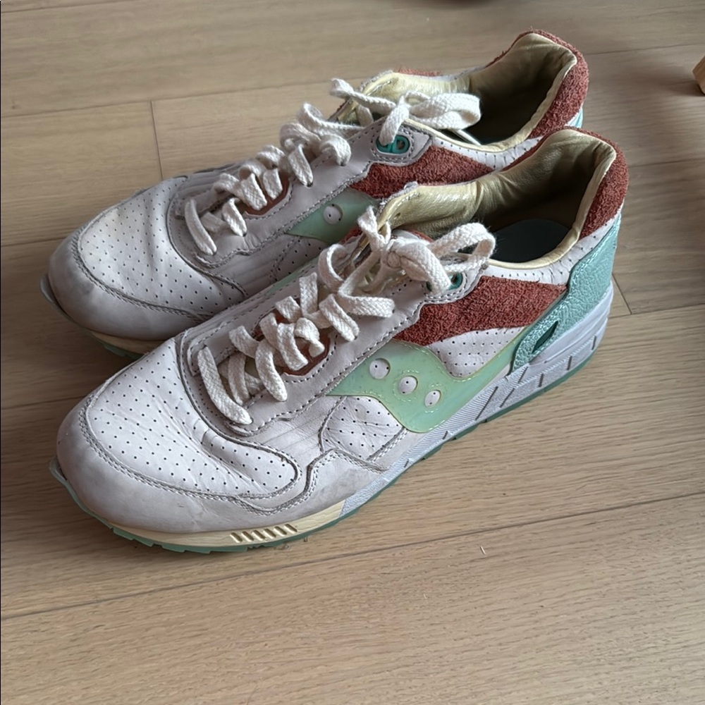 Saucony Sneakers in White, Green, and Red